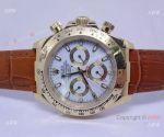 Copy Rolex Daytona White Face Gold Case Brown Leather Band Watch